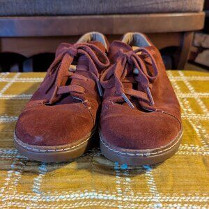 Clarks Suede Lace Up Shoes Rust Red/Burgundy, 8.5